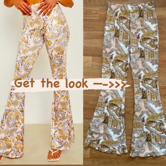 Ghanda Pants & Jumpsuits Ghanda Tan Paisley Boho Flare Leggings 4